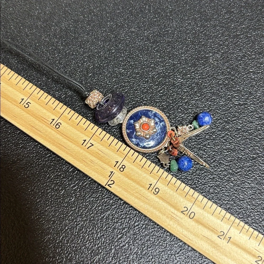 Artisan Leather Cord Boho Dangle Lapis Elegant Multicolor Pendant Necklace